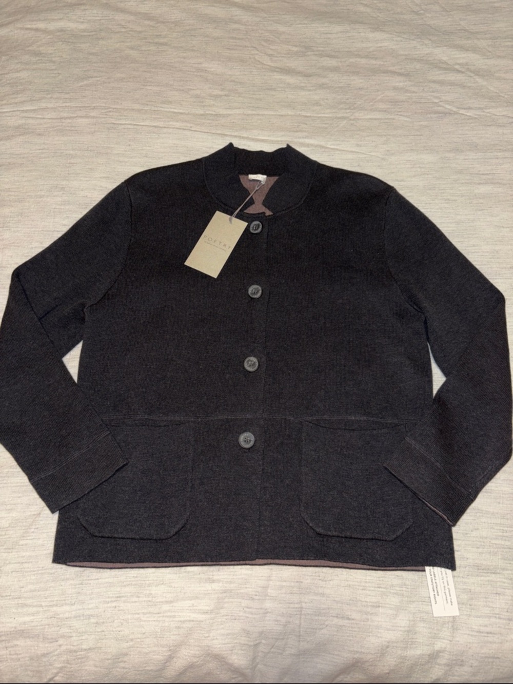 Poetry Grey Button-Front Knit Blazer Cardigan Size 8 Brand New